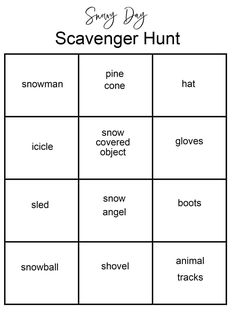 the scavenger hunt game with words in it