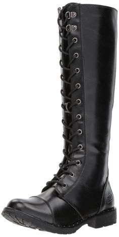 PRICES MAY VARY. Synthetic sole Block Heel Heel Height: 1.0 inches Knee high lace up fashion combat boot with cap toe and studded detail Tall Combat Boots, Floral Rain Boots, Dressy Boots, Shop Boots Online, Combat Boots Style, Black Knee High Boots, Dirty Laundry, Combat Boot, Beautiful Boots