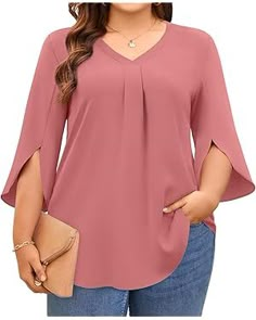 Aodemo Womens Summer Plus Size 3/4 Sleeve Chiffon Blouse Dressy Top V Neck Tunic Casual Work Shirt M-5XL Made of a soft, stretchy polyester blend, this plus-size chiffon top features a pleated v-neck design and 3/4 sleeves for a loose, comfortable fit. Ideal for casual wear, parties, or work when paired with leggings, jeans, or skirts. 1. #PlusSizeFashion 2. #SummerStyle 3. #ChiffonBlouse 4. #DressyTop 5. #VNeckTunic 6. #CasualWorkWear 7. #BusinessCasual 8. #WomensFashion 9. #SizeInclusive 10. #TrendyPlusSize Corporate Shirts For Women, Chiffon Blouse Outfit, Fashion Tops Blouse Plus Size, Corporate Blouse, Plus Size Blouses For Women, Plus Size Dressy Tops, Corporate Shirts, V Neck Tunic, Casual Work Wear