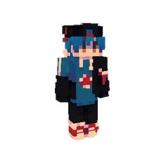 an image of a pixellated character in black and blue clothes, standing with his arms crossed