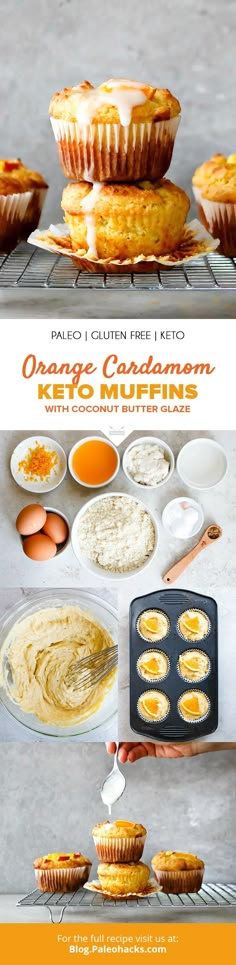 an advertisement for orange cream muffins with coconut butter glaze on the side