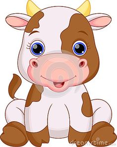 cartoon cow with big blue eyes sitting down