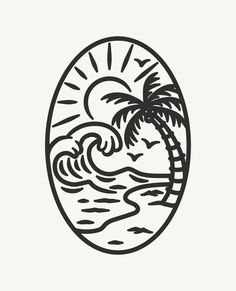 Hand Drawn Line Adventure nature landscape Logo Badge Surf Line Art, Surf Branding, Feeling Euphoric, Landscape Logo, Trees Vector, Nova Art, Palm Tree Vector, T-shirt Design Illustration, Adventure Nature