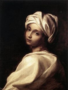 a painting of a woman wearing a white head scarf