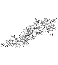 a black and white drawing of flowers on a white background