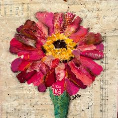 a painting of a flower with music notes on it