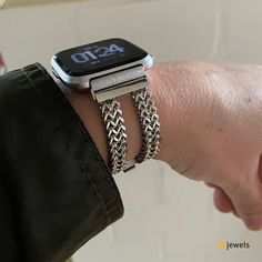 Watch Band ZickZack for Fitbit Versa  3 / 2 / 1  Sense - more colors available - stainless steel  The watch bangle strap for the Fitbit Sense / Versa 2 /1  is made from high quality stainless steel. Highlights: - Available size 5.5 - 8 inches (circumference of your wrist) - for additional free links (1 link adds 0.5 inches) please leave a note to your order at checkout  - Nickel-free - No Tarnish or Fading  - 22mm chain watch band  - Beautiful design & high quality by fitjewels NOTE: FITBIT WATC Silver Metal Round Watch Accessories, Silver Round Metal Watch Accessories, Modern Silver Watch With Jubilee Bracelet, Stainless Steel Watch With Adjustable Fit, Adjustable Stainless Steel Watch, Adjustable Silver Watch Band For Formal Occasions, Modern Metal Watches With Jubilee Bracelet, Formal Adjustable Silver Watch Band, Adjustable Silver Bracelet Strap Jewelry And Watches