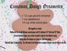 a close up of a piece of food on a doily with instructions for making cinnamon dough ornaments