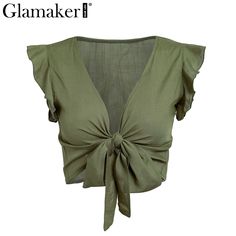 JUKPOP Ruffle bow v neck plus size women camisole tank top Pink bandage summer crop top Female green fitness casual top tee JKP1670 Solid Color V-neck Tank Top For Summer, V-neck Solid Color Tank Top For Summer, Summer Cropped Solid Color Tank Top, Solid Color V-neck Summer Tops, Chic Solid Color Summer Crop Top, Summer Cropped Top In Solid Color, Chic Solid Color Crop Top For Summer, Cropped Solid Color Tops For Summer, Green V-neck Crop Top For Spring