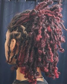 Type 3 Locs, Types Of Dreads For Women, Loc Styles Mohawk, Short Locs With Curly Ends, Hair Styles For Locs Dreadlocks, Cute Lock Hairstyles, Different Type Of Locs, Dark Burgundy Locs, Hair Over Eyes Hairstyle