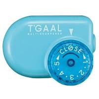 a small blue clock with the word tgaal on it