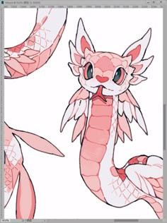 a drawing of a pink and white dragon