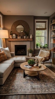 Small Living Room Ideas Dark Wood Floor, Small Cozy Living Room Colors, Couch Placement Ideas Fireplaces, Comfy Living Room Designs, Regular Living Room, House Interior Living Room Small Spaces, Modern Farmhouse Small Living Room Ideas, Neutral Small Living Room Ideas, Living Room With Walnut Furniture