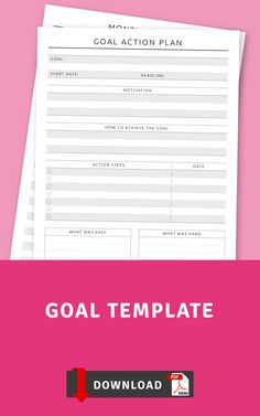 the goal template is shown on top of a pink background