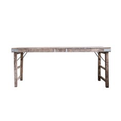 an old wooden table with two legs and a long top, on a white background