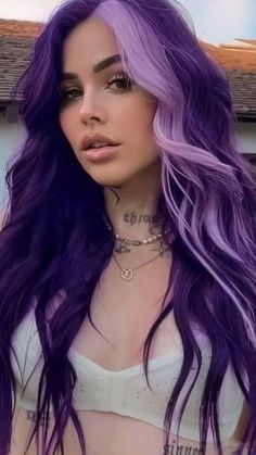 Purple Hair Combinations, Purple Hair Makeup Ideas, Black And Purple Ombre Hair, Alt Hair Colors, Purple And Teal Hair, Goth Hair Color Ideas, Purple And Black Hair, Streak Hair, Pastel Goth Hair