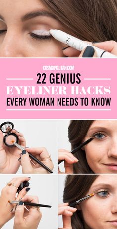 22 Genius Eyeliner Hacks Every Woman Needs to Know Eye Shapes Drawing, Best Eyeliner Brand, Eyeliner Tricks, Black Eyeliner Makeup, Shapes Drawing, Easy Winged Eyeliner, Eyeliner Hacks, Winged Eyeliner Tutorial, Eyeliner Brands