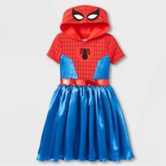 New Size Xl 14/16 Red/Blue Marvel Cosplay Dress With Hood Designed To Look Like Spider-Man Attire Made With Soft And Stretchy Fabric Pullover Stvle Girl Spider-man Costume, Women’s Spider Man Costume, Spiderman Dress, Spider Woman Costumes, Marvel Dress, Warrior Dress, Comic Dress, Frozen Dress, Girls Sweater Dress