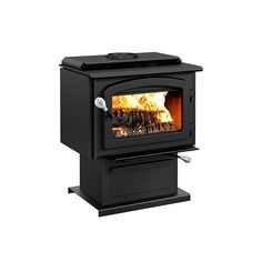 a black stove with flames in it on a white background