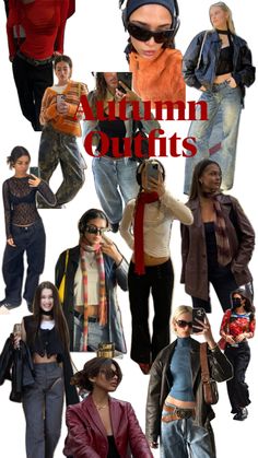 an image of people in different outfits with the words autumn outfits on them and below it