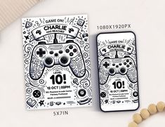 two phone cases with game controllers on them next to some candy canes and other items