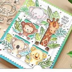 a close up of a card with animals on it