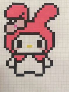 an image of a hello kitty pixel art on a piece of paper with the word hello kitty written in it