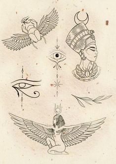 an old drawing of egyptian symbols and their meanings in black ink on white paper with watermarking