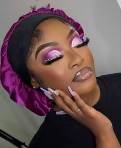 Purple Birthday Makeup Looks, Full Glam Purple Makeup, Purple Homecoming Makeup, Purple Makeup Looks For Black Women, Purple Prom Makeup Looks, Baddie Face, Graduation Inspiration, Purple Makeup Looks, Birthday Makeup Looks