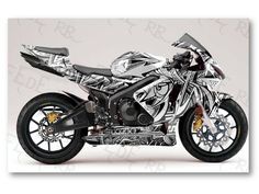 a motorcycle is shown with an artistic design on it