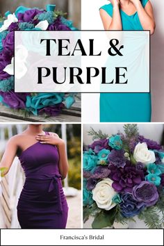 teal and purple wedding color palettes with text overlay that reads, teal and purple