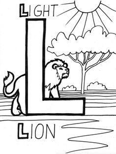 the letter l is for lion coloring page with an image of a tree and sun