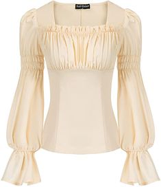 Women Victorian Lantern Sleeve Tops Pirate Renaissance Peasant Shirts Beige S at Amazon Women’s Clothing store Victorian Shirt, Victorian Blouse, Peasant Shirt, Pleated Bodice, Cute Blouses, Orange Fashion, Peasant Blouse, Cthulhu, Boho Blouses