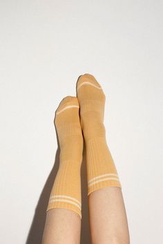 An extended version of the Girlfriend sock with a ribbed, striped cuff. Cozy, supportive and available in the best colors. Fabric is 85% cotton, 13% polyester, and 2% spandex. The Girlfriends, Most Beautiful, Tights, Lemon, Butter, Socks, Cuff, Spandex, Pure Products