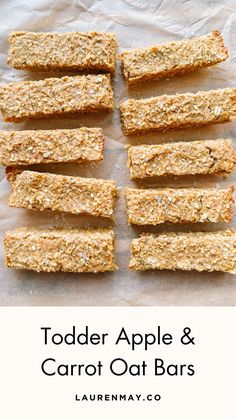 homemade toddler apple and carrot oat bars on a piece of parchment paper with text overlay