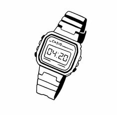 a black and white drawing of a digital watch