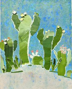 an abstract painting of cactuses in the desert