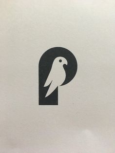 a black and white logo with a bird on it's head in the letter p