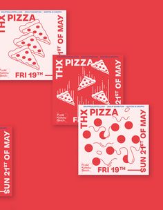 three posters with different designs on them, one for pizza and the other for doughnuts