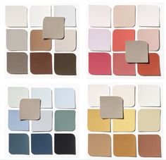 four different shades of color swatches for eyeshade and eye shadow palettes