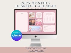 a desktop computer monitor with the calendar on it and text that reads, 2021 month - by - month desktop calendar