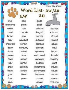 a word list with an animal paw printable on the front and back side of it