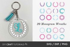 a keychain with the number nine on it and an image of wreaths