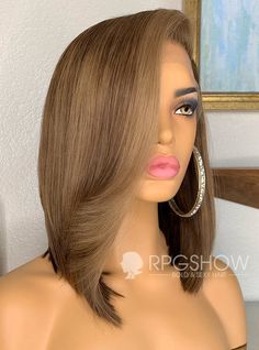 Hairstylist : Full Lace Wigs & Lace Front Wigs | RPGSHOW - Bold & Sexy Hair Wavy Bob With Side Bangs, Anthony Cuts, Long Wavy Bob, Hair Curtains, Longer Bob, Bob With Side Bangs, Curtains Bangs, Mushroom Blonde, Ash Blonde Wig