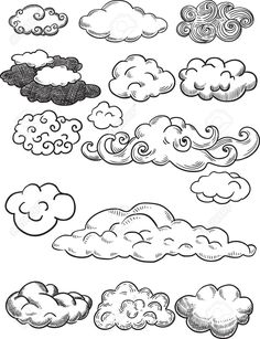 the different clouds are drawn in black and white