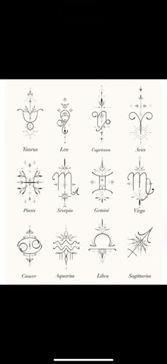 zodiac symbols are shown in black and white