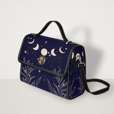 Satchel Drawing, Goth Bag, Galaxy Backpack, Moon Canvas, Canvas Satchel, Ideal Closet, Purse Cute, Girly Shoes, Fancy Bags