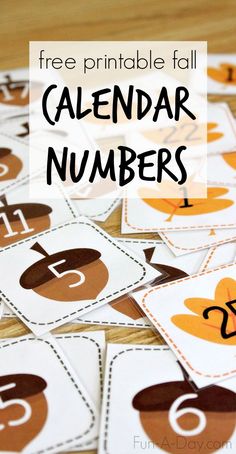 printable fall calendar numbers for preschool and toddlers to practice number recognition with free printables