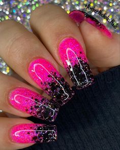 Solar Nails, Pink Glitter Nails, Pink Gel Nails, Hot Pink Nails, Ombre Nails Glitter, Fancy Nails Designs