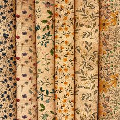 six different types of wallpaper with flowers and leaves on them, all lined up in rows